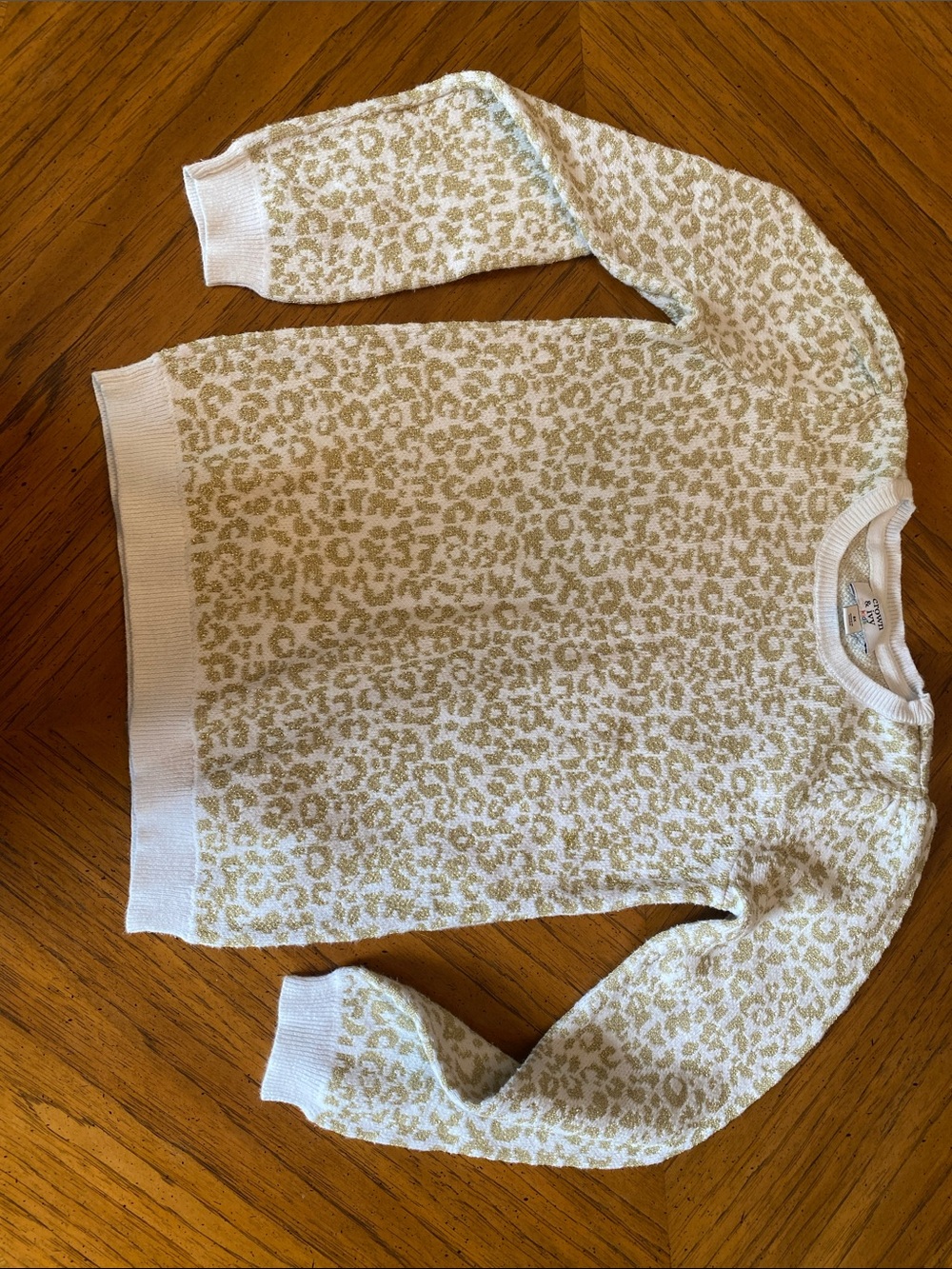 crown & ivy Cream and Light Tan Leopard Print Crewneck Sweater